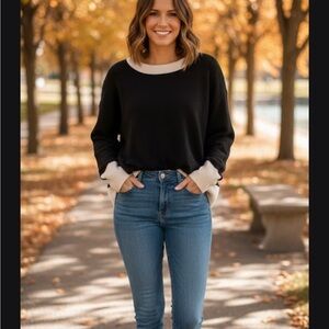 Summersalt Black and Cream Crew Neck Sweater